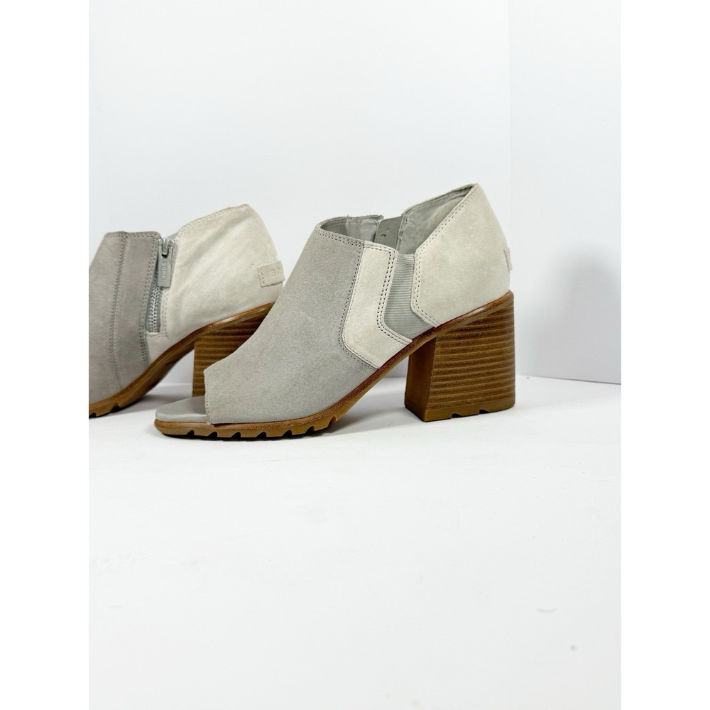 Sorel Nadia Peep Toe Bootie Suede Leather Block Heel Chunky Boho Gray Size 9.5 - Picture 4 of 14